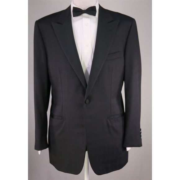 Stefano Ricci Recent Black Tone Check Super 180's Wool Peak Lapel 1B Tuxedo 42R - Picture 2 of 10